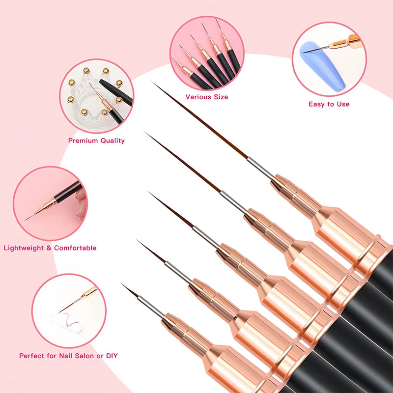 Pinceles Liner Profesionales para Delinear y Pintar Uñas, ultrafinos, para detalles, Dibujo y Manicura.