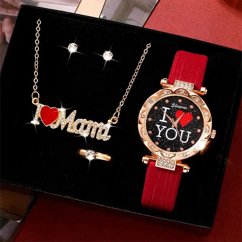 Juego de 5 piezas reloj  para dama, especial día de la Madre.