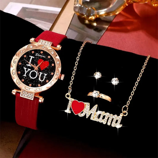 Juego de 5 piezas reloj  para dama, especial día de la Madre.